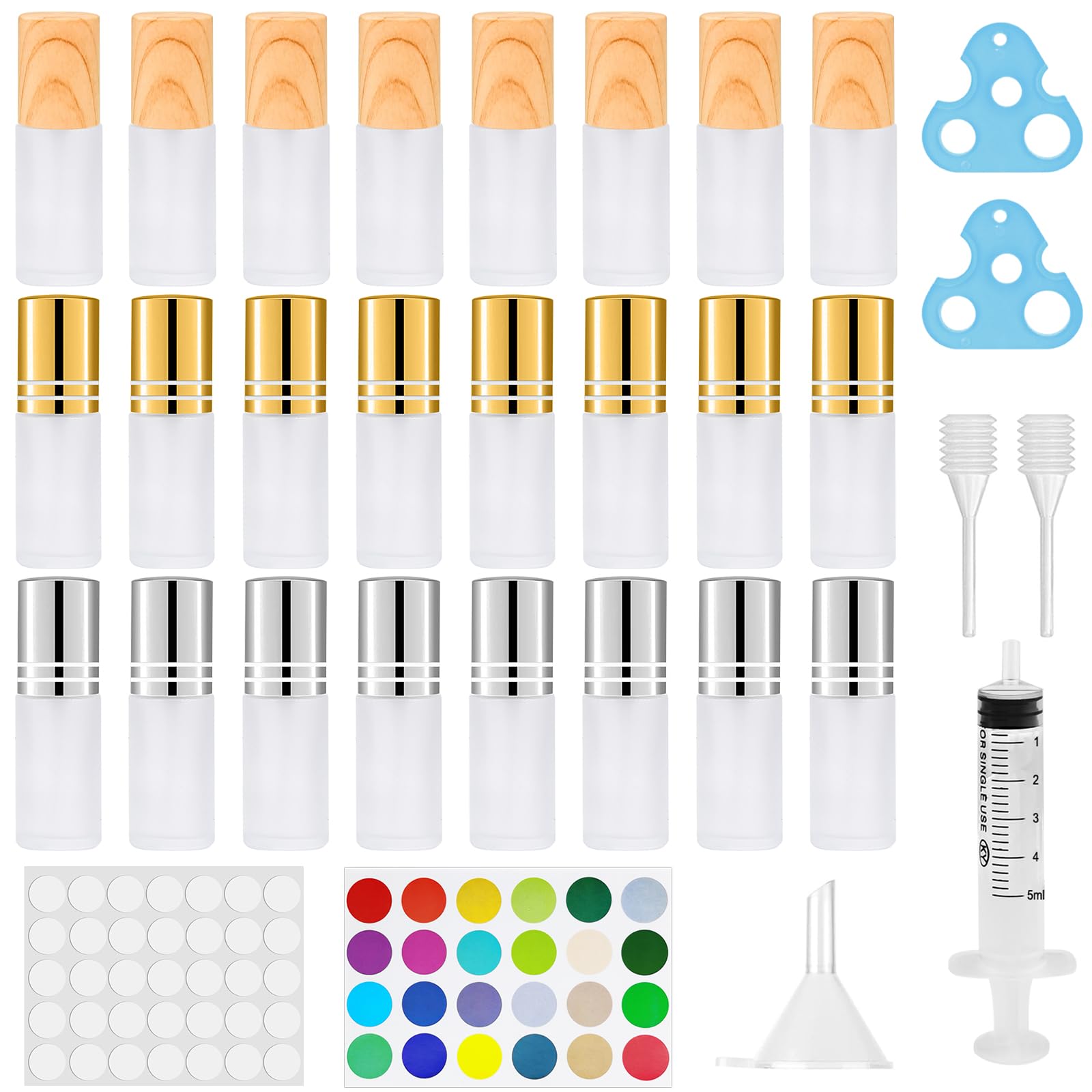 Bohoray 24pcs Roller Ball Bottles for Essential Oils, 5ml Glass Oil Roller Bottle, Rollerball Bottles with Stainless Steel Ball, Essential Oils Roller Bottle for Massage Oils,Fragrance,Aromatherapy