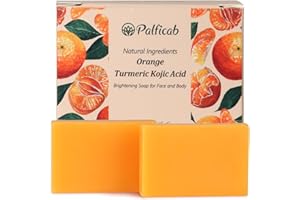 PALFICAB Kojic Acid Soap, Turmeric Soap Bar Dark Spot Remover with Kojic Acid, Vitamin C, Shea Butter, Olive Oil, Skin Brightening, Exfoliating Facial Bar, Radiant Skin, Gift for Women, 2 Bars
