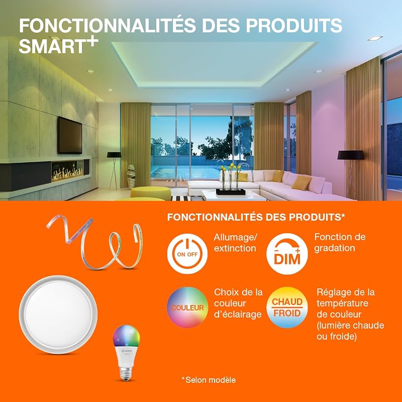 Plafonnier LED intelligent, panneau intérieur avec technologie WiFi, couleur de la lumière variable (3000K-6500K), 800mm x 100mm, compatible avec Google et Alexa, SMART+ WIFI PLANON FRAMELESS