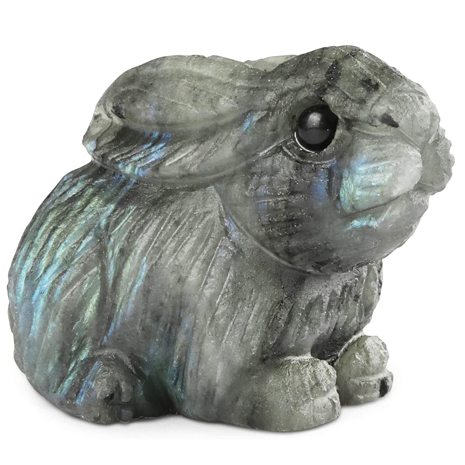Artistone Labradorite Crystal Bunny Statue 2 inch Carved Rabbit Ornament Statue Animal Carving Figurines Pocket Healing Stones for Home Office Decoration