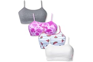 DChica Girls Training Bra, Cotton Comfort Stretch Cropped Cami Training Bras Pack for Teens Pack of 4