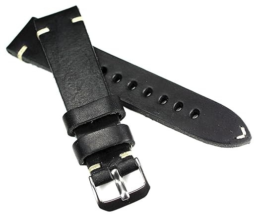 RIOS 1931 19mm Herren Leder Deutsch Uhrenarmband Vintage Aviator schwarz