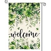 AVOIN colorlife St Patricks Day Floral Garden Flag 12x18 Inch Double Sided Outside, Shamrock Lucky Clover Welcome Yard Outdoor Flag