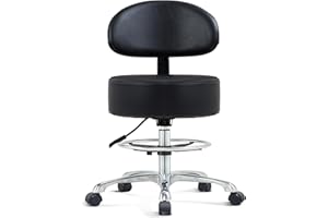 HNKASTELA Height Adjustable Rolling Shop Stool with Back Support - Kitchen Stool with Wheels Heavy Duty Stool with Back for Salon,Spa,Massage,Tattoo,Esthetician – Rolling Stool Extra Thick for Extreme Comfort