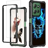 RAUEDWDJS Case for Moto G Power 5G 2025 with Tempered Glass Screen Protector,Full-Body Hard PC & Soft TPU Bumper Shockproof Protective Phone Cover-Blue Skull