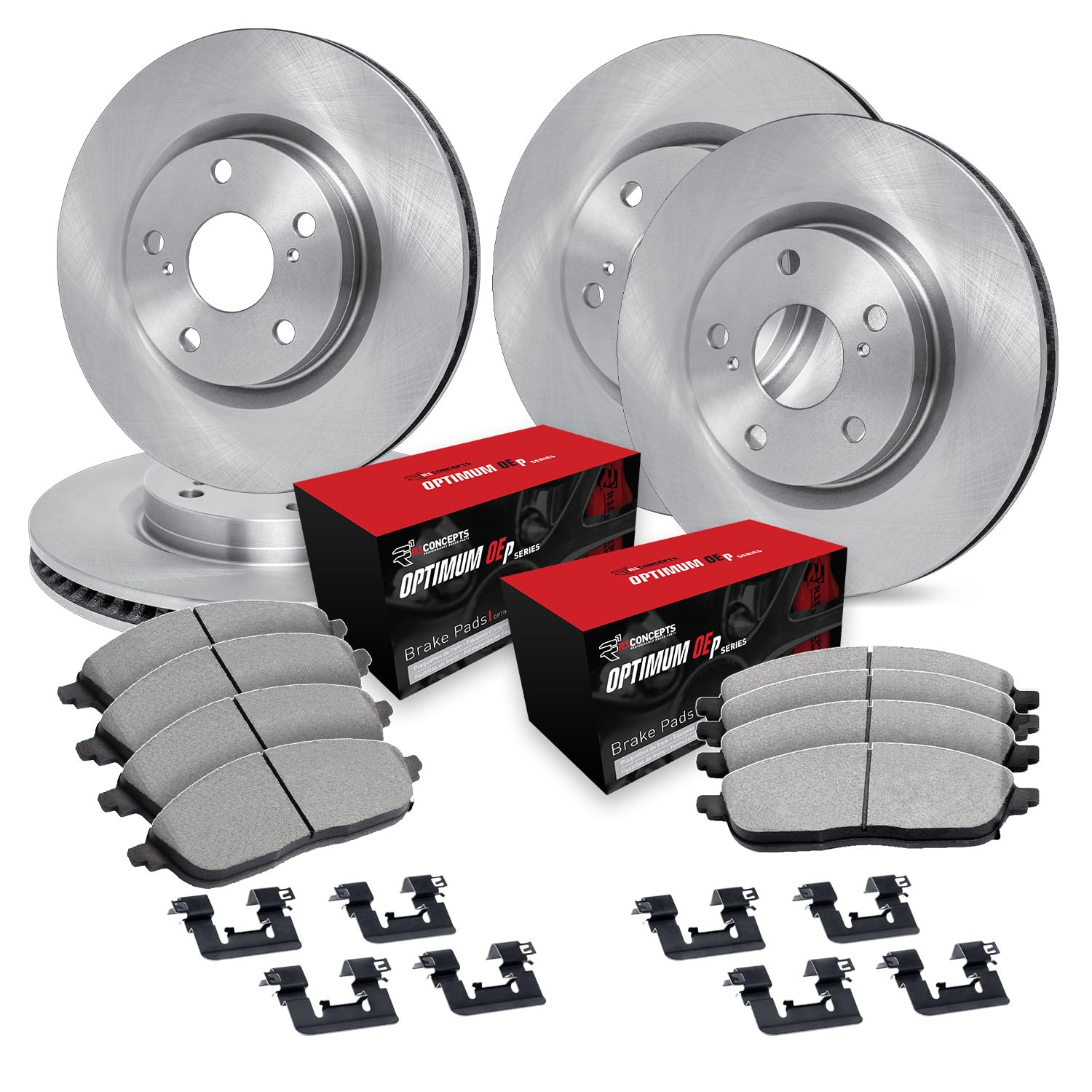 Photo 1 of ***Parts Only***R1 Concepts Front and Rear Brakes and Rotors| Hardware Included| Front and Rear Optimum OEp Brake Pads and Rotors Kit| Fits 2021-2024 Lexus ES250, Toyota Venza; 2019-2024 Lexus ES300h, ES350, UX250h