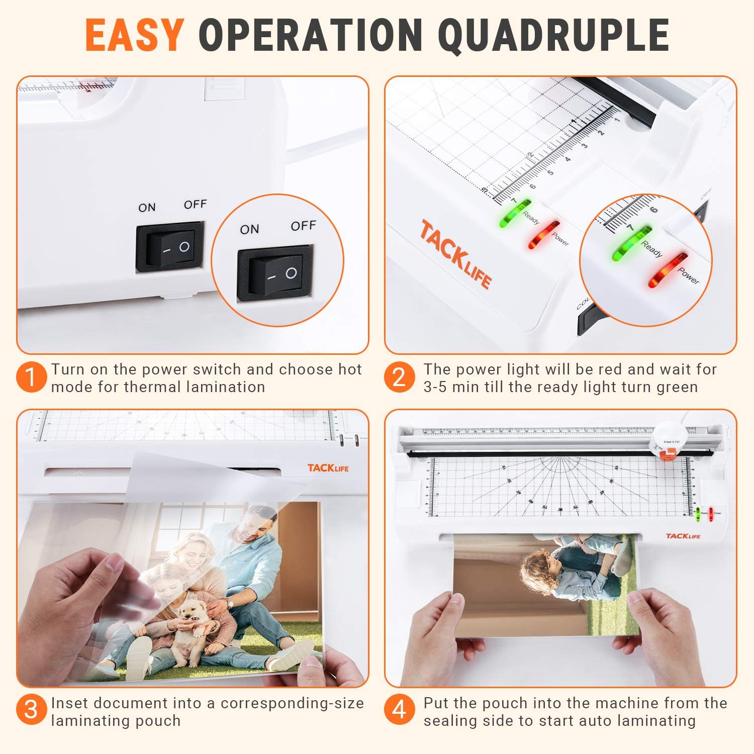 Laminator, A4 Thermal Laminating Machine with 2 Roller Systems, 5 in 1 with Corner Rounder, 20 Pouches, Photo Frames Set, Paper Trimmmer - MTL02 : Office Products