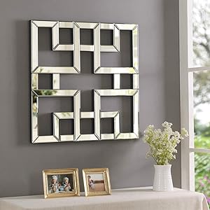 MOTINI Accent Wall Mirror Wall Art Decor Geometric Art Wall Mounted Mirrors for Wall Abstract Artwork Square Mirror for Foyer, Living Room, Entryway, Hallway Home Decor, 25