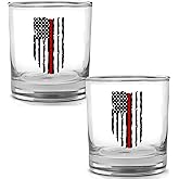 DAJDC Firefighter Thin Red Line Old Fashioned Whiskey Glass Drinking Cup Gift For Fire Fighter Department Fireman FD (2)