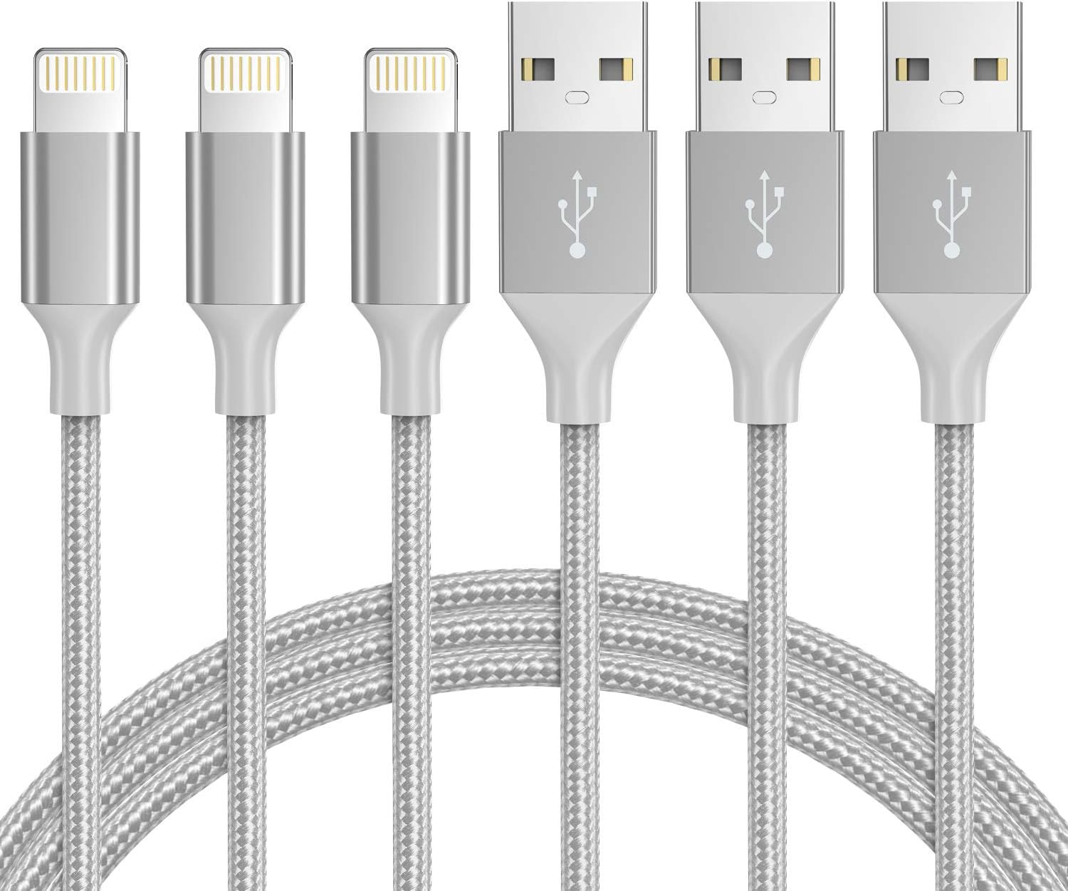 MFi Certified iPhone Charging Cable - Novtech 3Pack 6FT Lightning Cable - Nylon Braided USB Charging Cord for iPhone 11 Pro XR Xs Max X 8 Plus 7 Plus 6S Plus 6 Plus 5S 5C 5 SE iPod iPad Air Pro - Gray