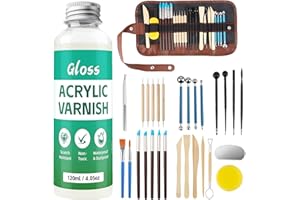 120ML Air Dry Clay Glaze with 29PCS Clay Tools Kit, Gloss Polymer Clay Kit and Clay Varnish, Pottery Tool kit for Sculpting, 