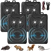 4Pack Rodent Repellent for Car Engines, Under Hood Mouse Rat Repellent Ultrasonic with LED Strobe Light, Car Mice Repellent Keep Mice Away from Car Engines, Rooms, Indoors&Outdoors