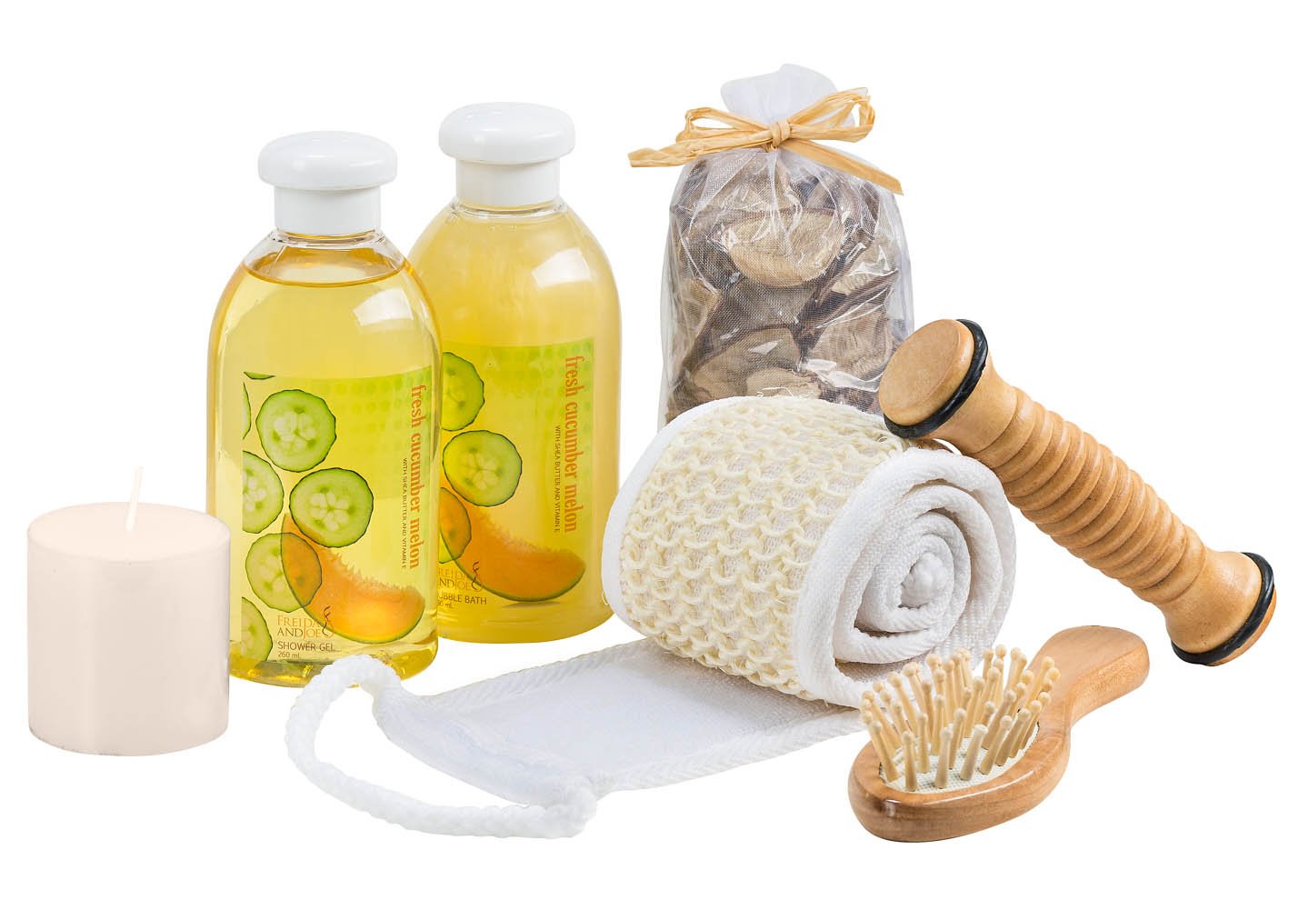 Wooden Massage and Reflexology Kit for Women, At-Home Spa Kit for All-Over Body Relaxation and Rejuvenation with Fresh Cucumber Melon Aromatherapy Bath and Body Set : Beauty