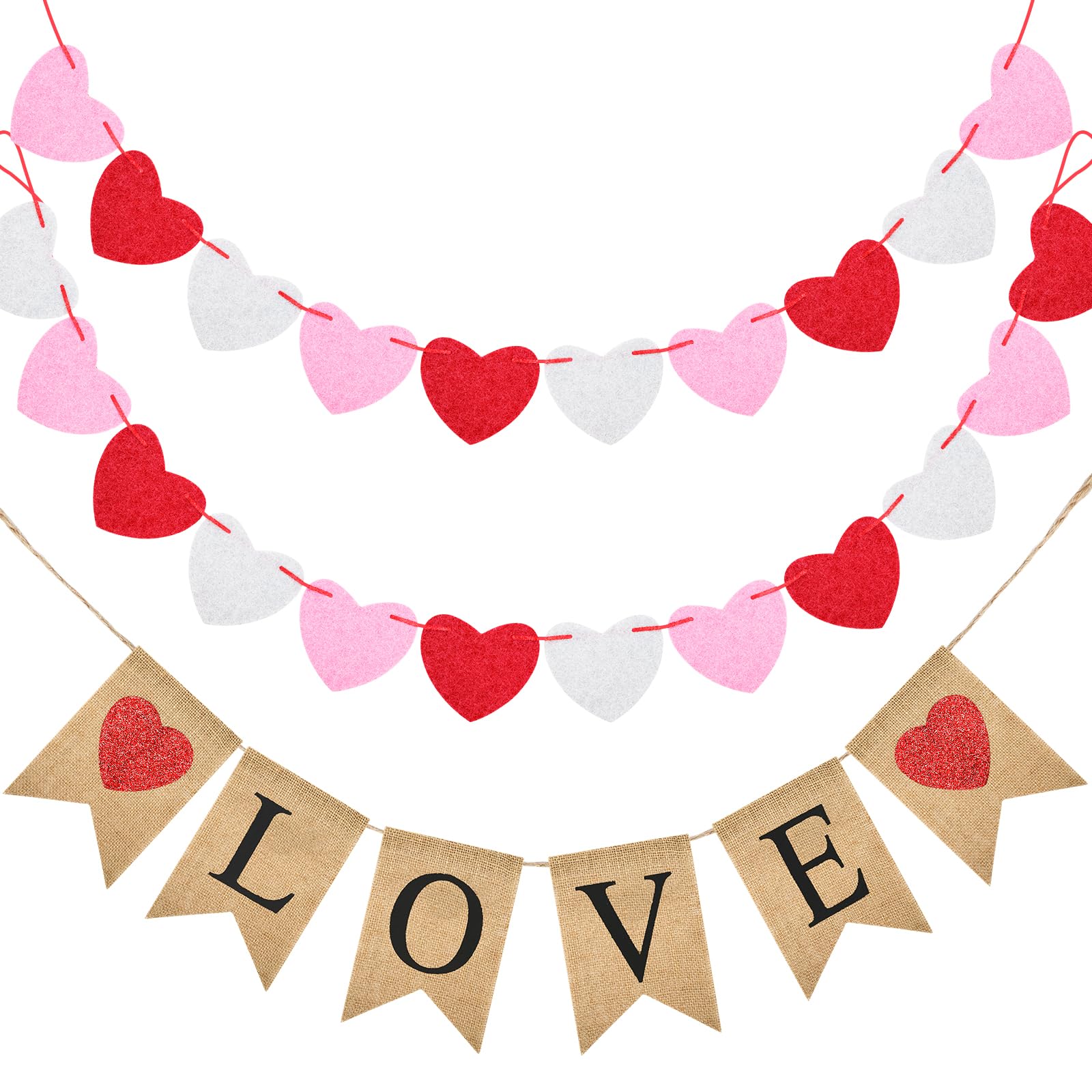 Photo 1 of GCQQ Valentine's Day Banner, No DIY Felt Heart Garland and Love Banner Burlap, Romantic Valentine's Day Banner with Hearts, Love Banner Heart Garland for Mantle, Fireplace, Wall Proposal Decor