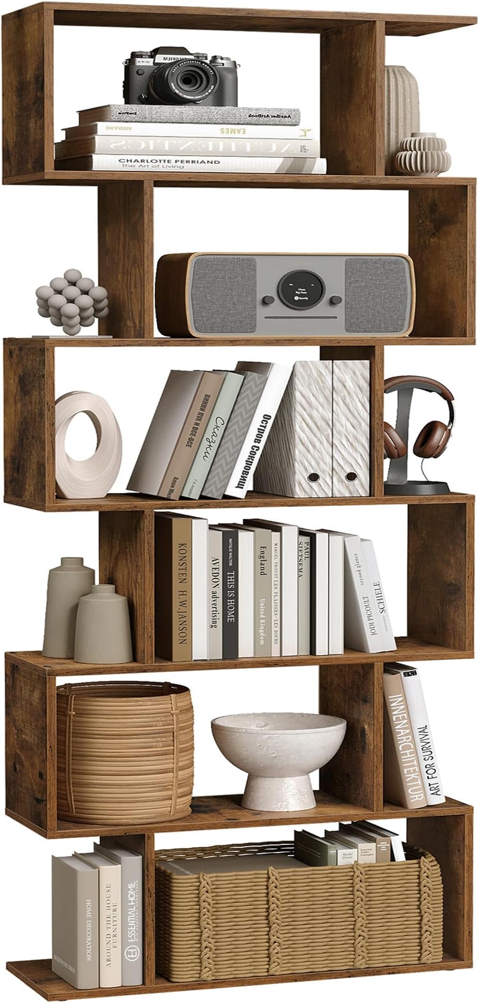 VASAGLE 6-Tier Bookcase 24 x 70 x 191.6 cm Room Divider Rustic Brown LBC61BX