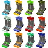LAETBBE 12 Pairs Toddler Socks Boys Crew Socks Kids Athletic Sock Colorful for Boys Girls 2-14 Years