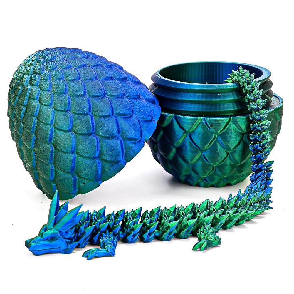 SGACMTIF 3D Emulated Dragon in Egg - Articulated Crystal Fidget Toy With Removable Mystery Egg (Laser Green)