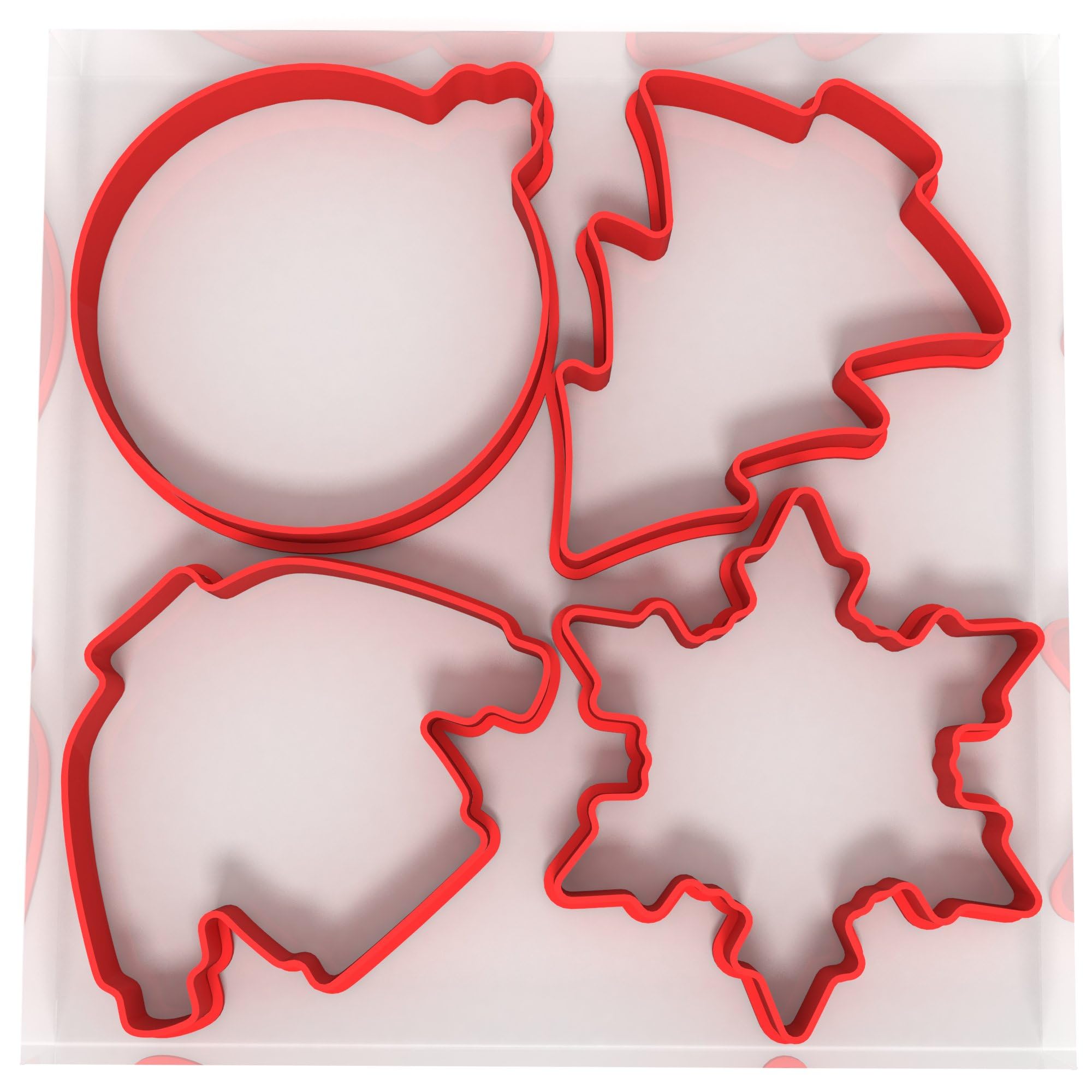 Just Cutters Christmas Shape Cookie Cutter Bauble Tree Snowflake Jumper | Set of 4 Plastic Cutters for Baking, Fondant, Clay, Pastry, Icing, Jewellery (8CM)