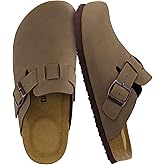 CUSHIONAIRE Hana Womens Clogs | Comfortable Vegan Suede Clogs for Women | Slip On Potato Shoes with Cork Footbed & Arch Support | Memory Foam, Wide Widths Available