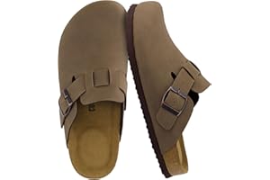 CUSHIONAIRE Hana Womens Clogs | Comfortable Vegan Suede Clogs for Women | Slip On Potato Shoes with Cork Footbed & Arch Support | Memory Foam, Wide Widths Available