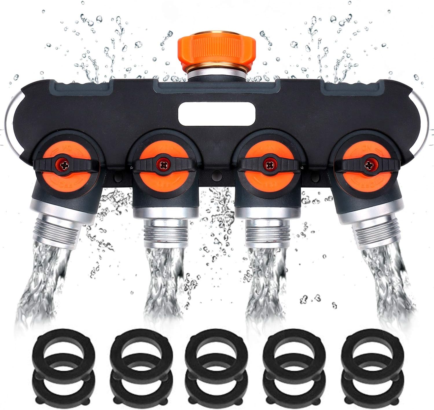 Flantor Garden Hose Splitter, Heavy Duty Garden Hose Connector with 4 Shut-Off Valves 3/4, Outdoor Faucet with 3/4 Connector,Water Manifold Connector for Drip Irrigation Systems (4 Way)