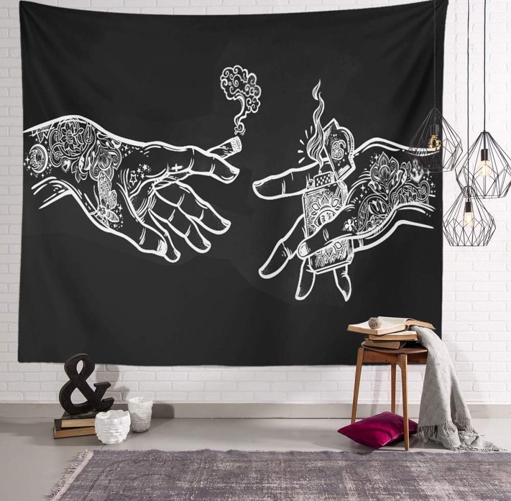 Dollin&Dockin Wall Tapestry White and Black Floral Hands, Creative Funny Hippie Boho Novelty Tapestry Wall Hanging - Image 3
