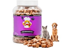 Chef Kitty Freeze Dried Chicken Heart Cat & Dog Treats - Made from 100% Human Grade Chicken -Only 1 Ingredient- Healthy, Tasty, Dry Food for Cats, Dogs - Inspected & Tested in USA- Chicken Heart 3.5oz