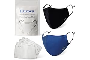 Euroca - Cloth Face Mask, Non-Woven Cotton Face Masks, Washable & Reusable Face Masks, Face Mask Set, Adjustable Face Mask Wi