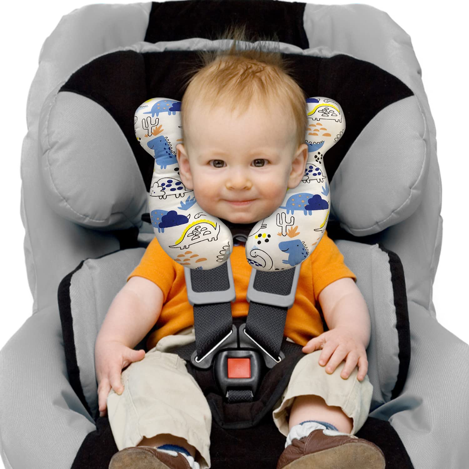 Baby Travel Pillow,Soft and Skin Friendly Kids Cushion for Car Seat - Newborn Pillow for Pushchair,Car Seat,Travel (Blue Dinosaur)