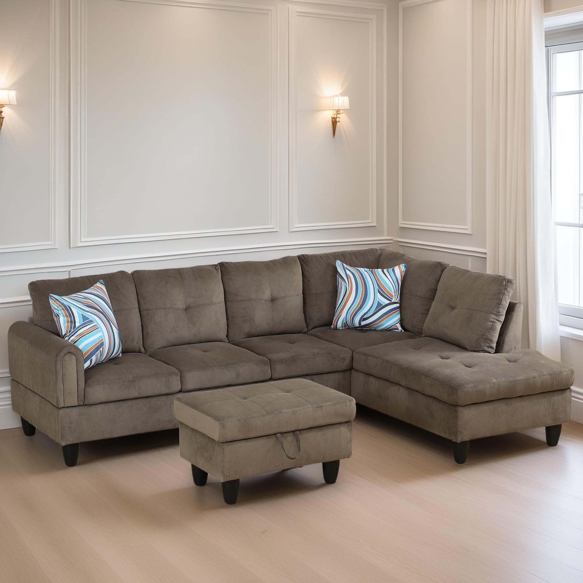 Photo 1 of **** just the right arm of sofa*** FONTOI L Shaped Sectional Couches for Living Room, Modern Modular Sectional Sofa with Ottoman Storage, Comfy L Shaped Couch with Chaise for Bedroom Apartment Furniture, Brown