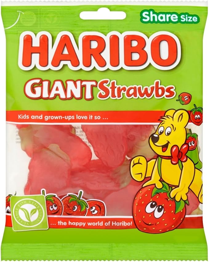 Haribo Giant Strawbs Strawberry Sweets Sharing Bag, 140 g Amazon.co.uk Grocery