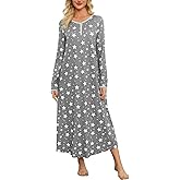 ENJOYNIGHT Womens Long Sleeve Nightgown V Neck Lounge Nightshirt Button Down Sleep Dress with Pockets