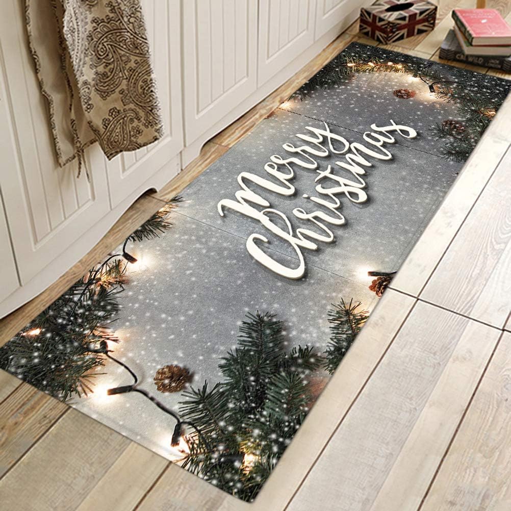 WSHINE 15.7" 47.2" Snowy Cone Pine Tree Floor Runner Rug Merry