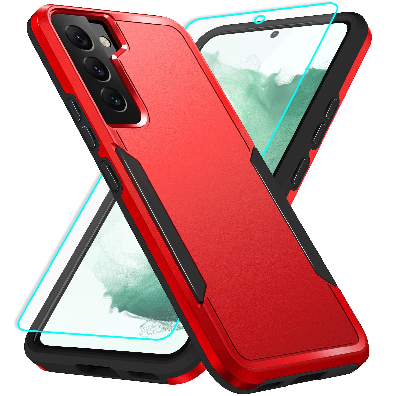 Photo 1 of for Galaxy S22 Case with Screen Protection: Heavy Duty Protective Shockproof and Scratch Proof Cell Phone case for Samsung Galaxy S22-Red