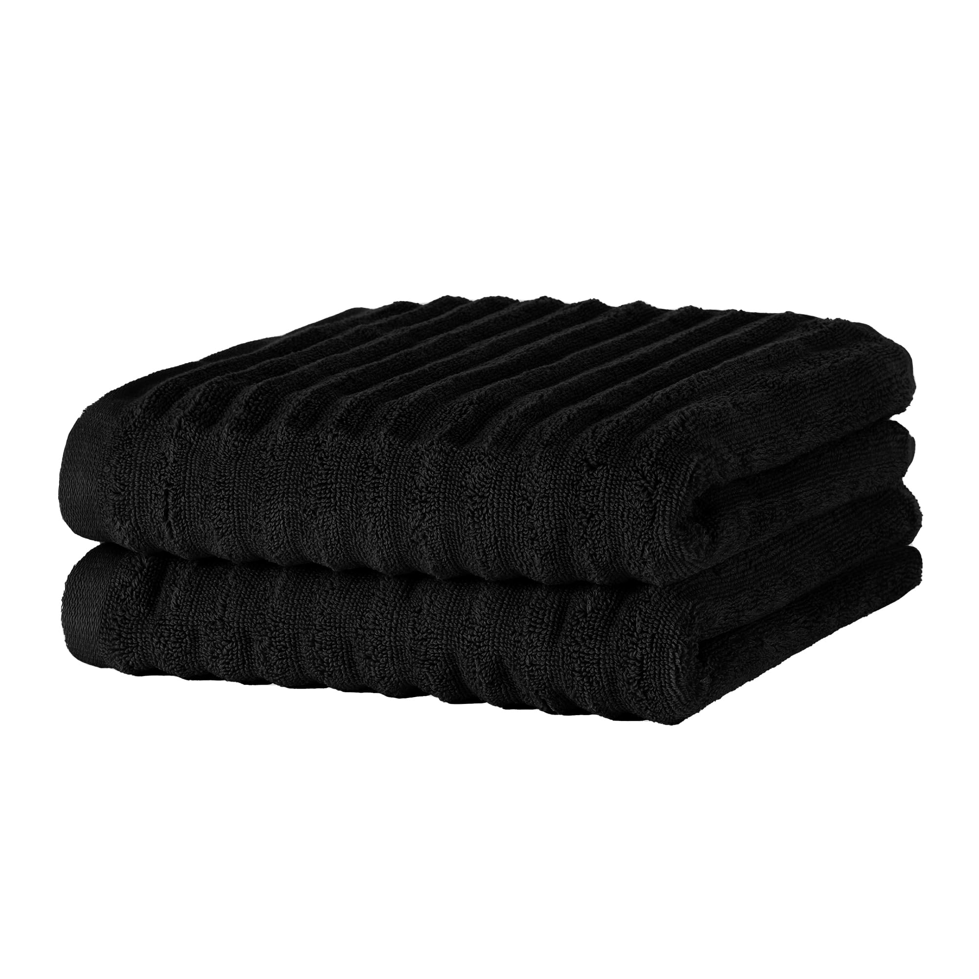Merana OSLO towel set | quick-drying, soft & lint-free | terry luxury quality | 100% cotton terrycloth | OEKO-TEX | 590 GSM | hand towel & hair towel | Black (2 x towels 50x100cm)