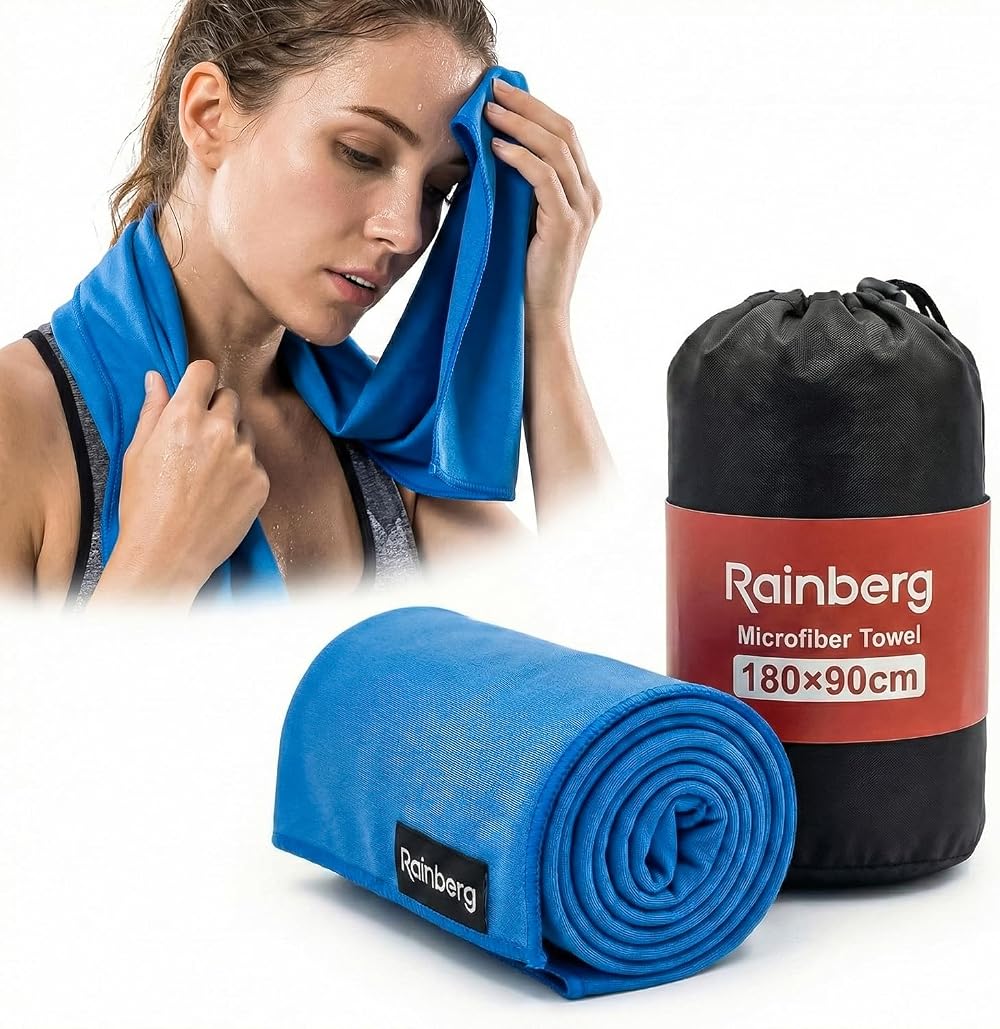 Rainberg Microfiber Towel 180x90cm Large Quick Dry Gym Beach Blue