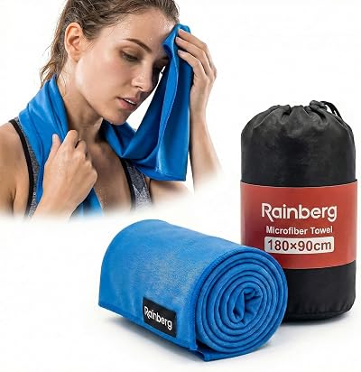 Rainberg Microfiber Towel 180x90cm Large Quick Dry Gym Beach Blue