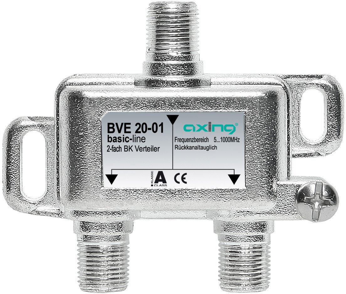 Axing BVE 20-01 2-way CATV DVB-T Splitter (5-1006 MHz) metal housing f-connectors