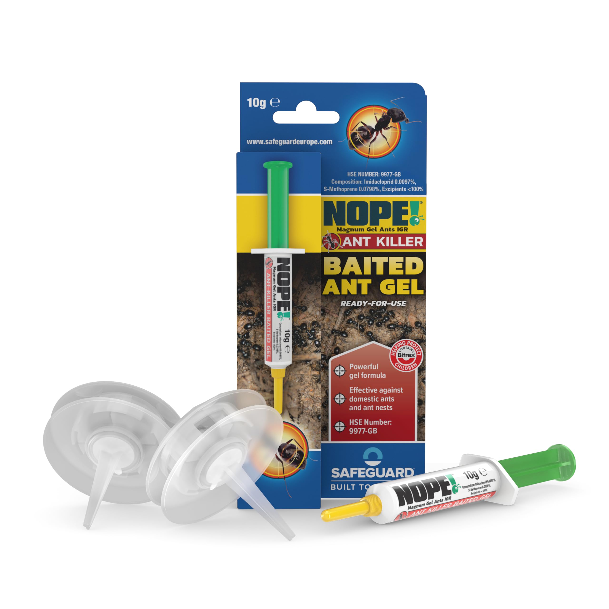 NOPE! Ant Killer x2 Reusable Bait Stations and Baited Ant gel Syringe (x6 Doses) Indoor & Outdoor. Complete, long-term nest elimination solution.