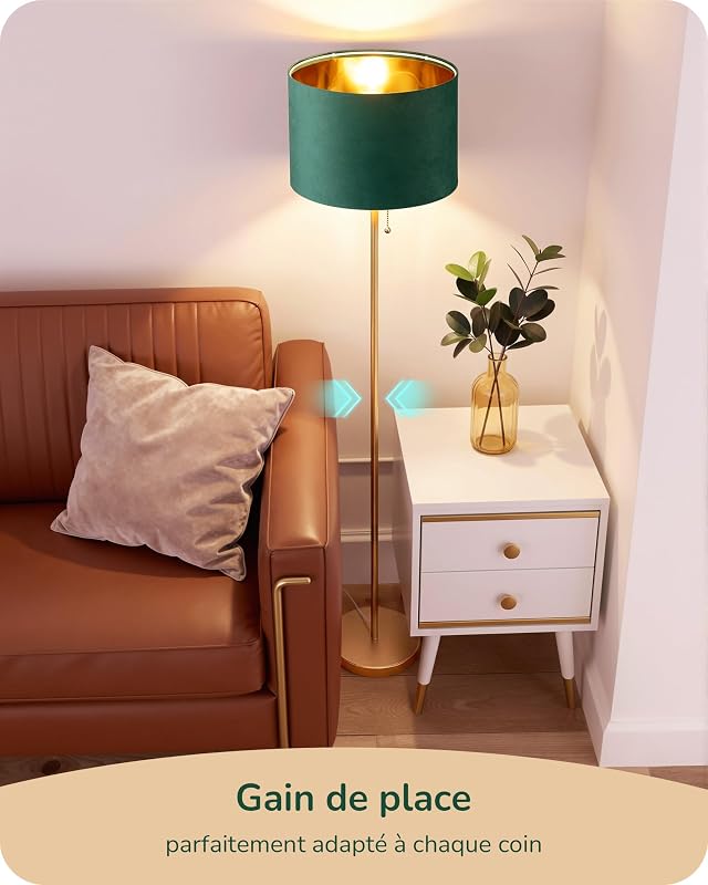 Lampadaire Salon, Abat-Jour en Velours, Vert & Doré