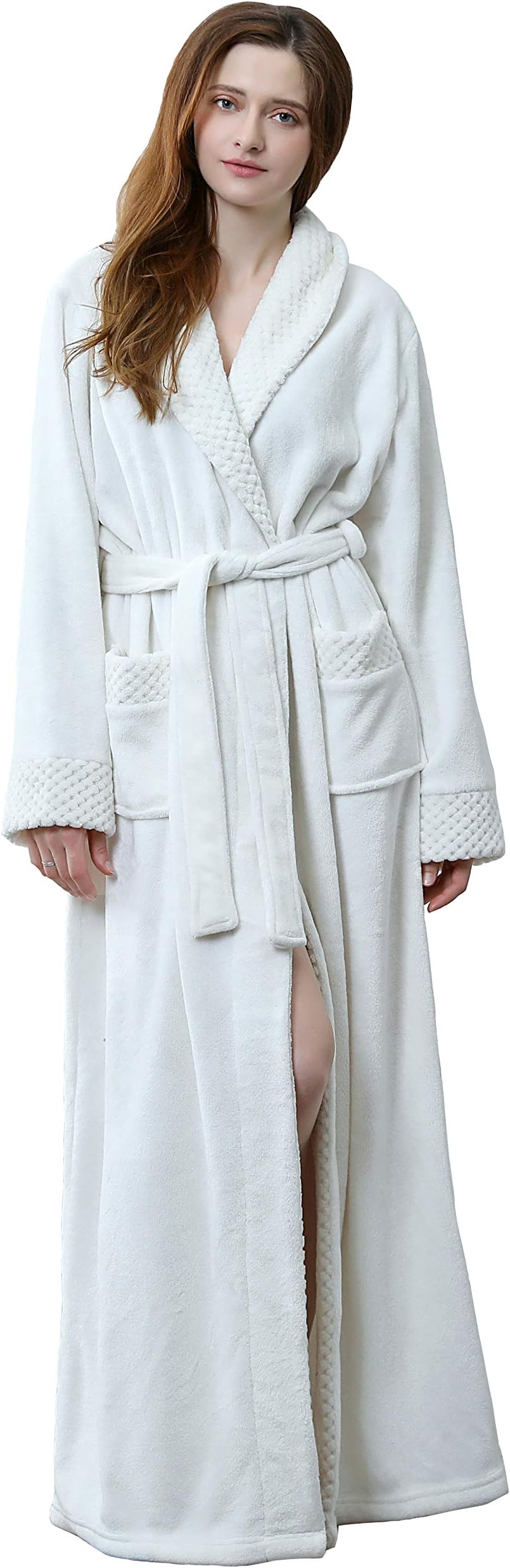 Costyleen Women Men Kimono Flannel Bathrobe Unisex Winter Long Plush Fleece Robe