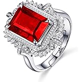 Uloveido Luxury 5 Carat Synthetic Emerald Ring, White Gold Plated Adjustable Emerald Cut Cubic Zirconia Rings Y988