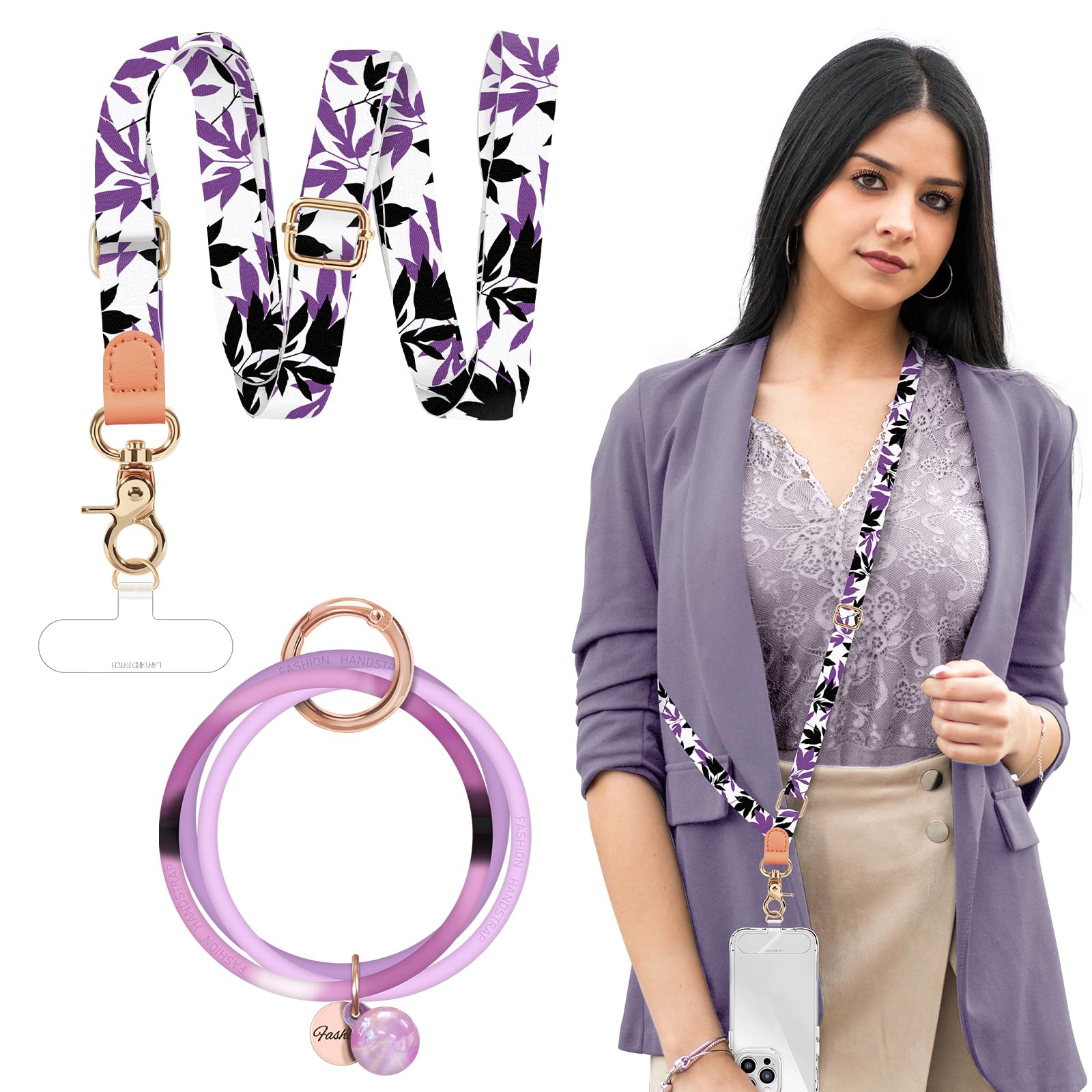 UKON Phone Lanyard, Crossbody Strap and Silicone Wrist Strap for iPhone Adjustable Crossbody Phone Straps 2 x Patch Compatible with Most Smartphones