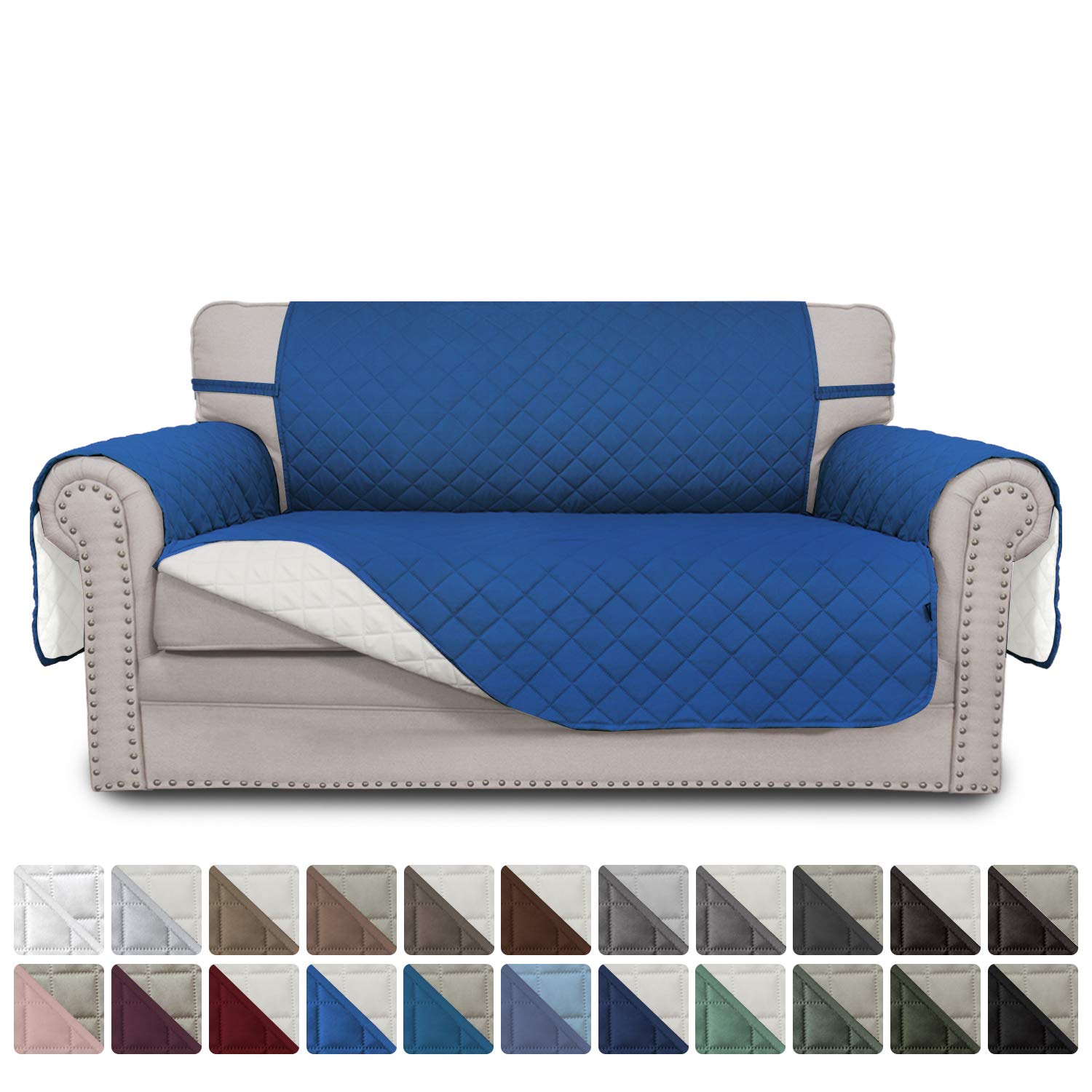 Easy-Going Sofa Slipcover Reversible Sofa Cover Water Resistant Couch Cover Furniture Protector Cover with Elastic Straps for Pets Kids Children Dog Cat(Loveseat, Blue/Ivory)