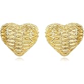 14k Gold Heart Textured Stud Earring for Women Hypoallergenic Artistic Fashion Earring Jewelry