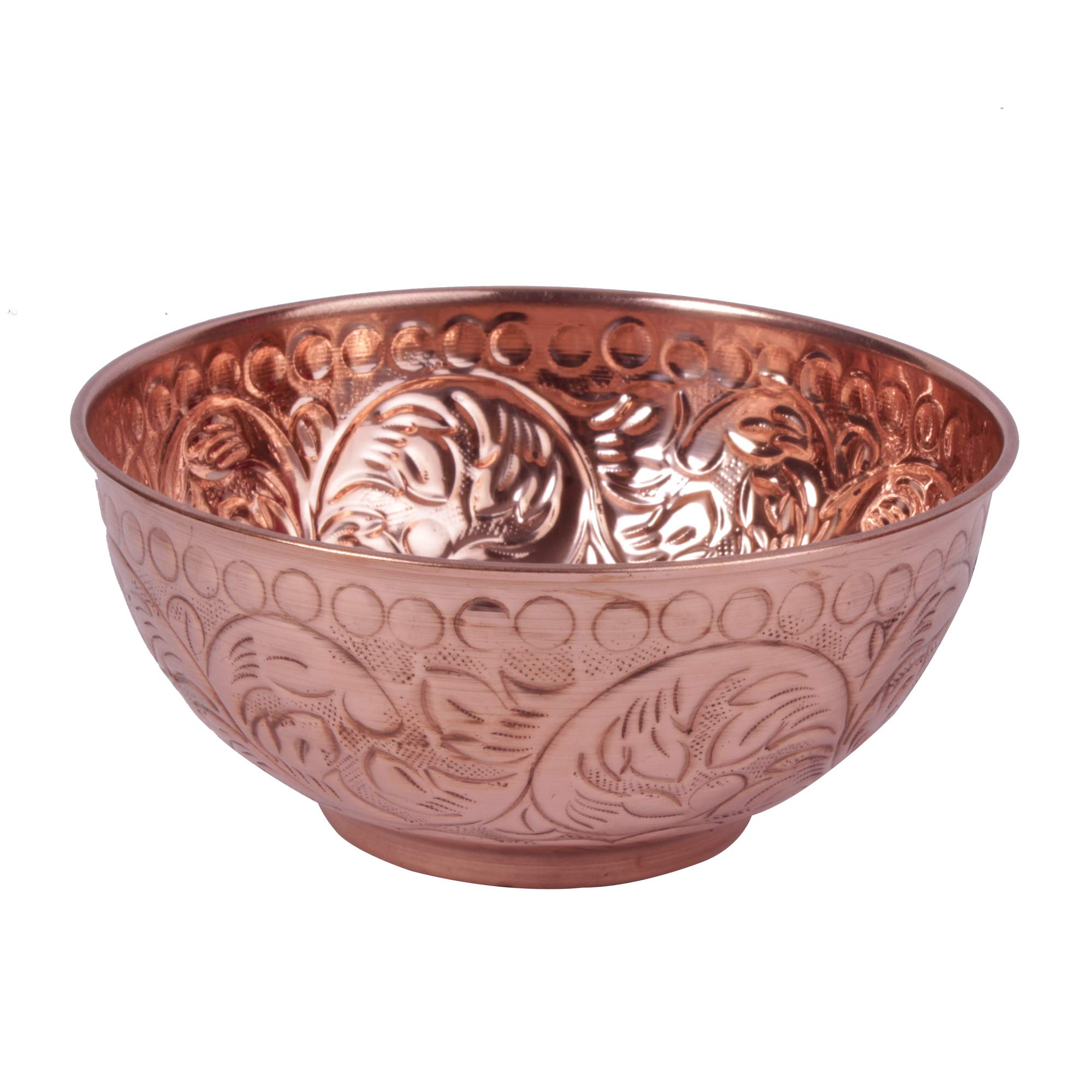 copper embossed mixing bowl, 100% pure heavy gauge - multipurpose Use of Antique Copper Serving Bowl For Candy, Salad, Egg Beating - Decorative Copper Bowl For Your Kitchen medium size diameter 6 inch