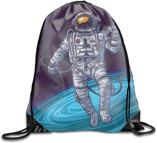 Amazon 1部分巾着バックパックスポーツバッグベクトルイラスト宇宙飛行士シンチトート旅行リュックサック用旅行 保管 10パターン Aoshuiju メンズ