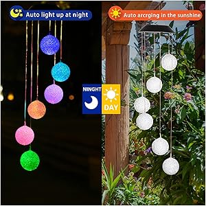 SODELIC Solar Wind Chime Light, Led Color Changing Crystal Ball Wind Chime with Bell, Waterproof Hanging Solar Lamp for Home Patio Yard, Decorative Windbell Light for Outdoor Indoor with Hook