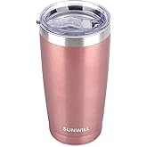 SUNWILL Travel Coffee Tumbler 20 oz, Insulated Mug with Lid, Stainless Steel Cup for Hot and Cold Drinks, Rose Gold
