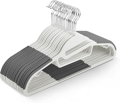 KEPLIN 30-Pack Non-Slip Hangers with 360° Swivel Slimline Space Saver White